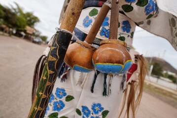 Closeup shot of dance accessories from the Indian Goreme community of Sinaloa, Sonora, and Arizona