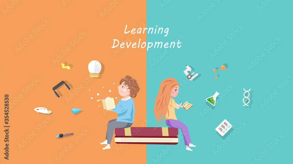 Lesson Development Cartoon Learning and development education, children study cute cartoon vector ...