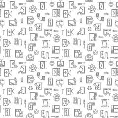 Poster - smartphone and tablet repair vector outline minimal seamless pattern or background