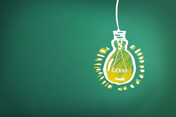 Wall Mural - Light bulb drawing as symbol of idea on green chalkboard