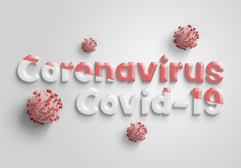 Poster - Coronavirus Covid-19 text on white background. 2019-nCoV official name introduced by World Health Organization. New disease discovered in 2019 spreading globally