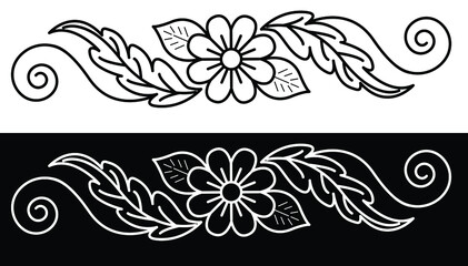 Wall Mural - Border design concept of sun flower with leaves and petals isolated on black and white background - vector illustration