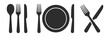 © Art Alex - Plate, fork, spoon and knife icons on white background. Vector illustration.