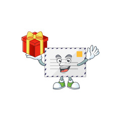 Poster - Letter cartoon mascot concept design with a red box of gift