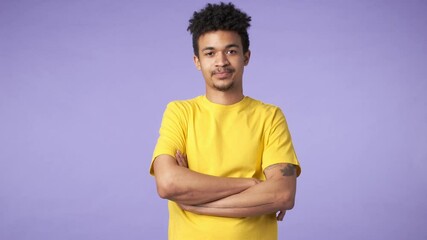 Poster - Young african sleepy guy isolated over purple background