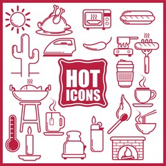 Canvas Print - Collection of hot food and equipment icons