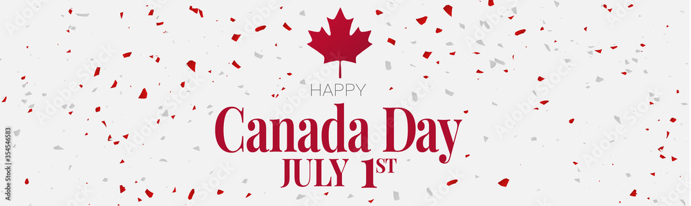 Canada day banner or header background. 1st of July national holiday design. Red and white confetti. Simple vector illustration. - obrazy, fototapety, plakaty 