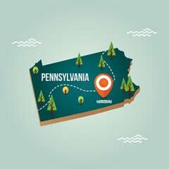 Poster - Pennsylvania map with capital city