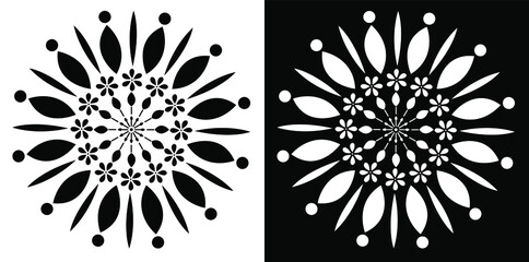 Beautiful Indian traditional and cultural Rangoli mandala design concept of floral art isolated on black and white background