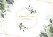 Invitation greeting card template with green leaf watercolor and gold frame 