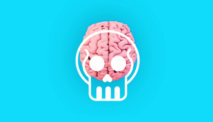 Wall Mural - Pink Brain and Skull