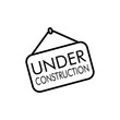 © teracreonte - Símbolo página web en construcción. Icono plano lineal letrero colgar con palabra UNDER CONSTRUCTION en color negro