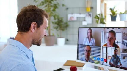 Wall Mural - Businessman with computer working indoors in home office, business call concept.