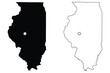 Illinois IL state Map USA with Capital City Star at Springfield. Black silhouette and outline isolated on a white background. EPS Vector