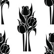 Black and white tulip flowers is in seamless pattern - vector illustration