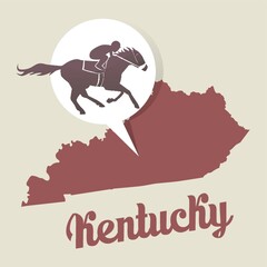 Poster - Kentucky map with kentucky derby icon