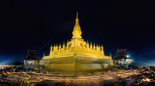Pha That Luang Is A Gold-covered Large Buddhist Stupa In The Centre Of The City Of Vientiane, Laos. Pha That Luang Temple, The Golden Pagoda In VIENTIANE ,LAOS PDR.