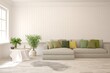 © AntonSh - White living room with sofa. Scandinavian interior design. 3D illustration