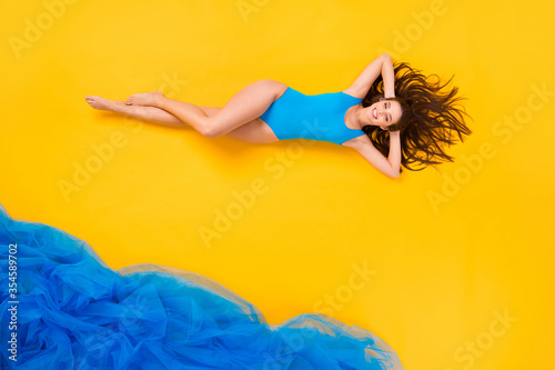 Cuadros en Lienzo Top view above high angle flat lay flatlay lie concept full length body size vie