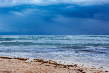 dramatic sky over a sea  with waves