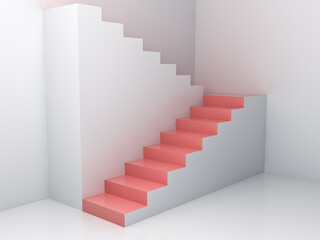 Leinwandbilder - Modern interior design pink pastel color stairs on white room background with reflection 3D rendering