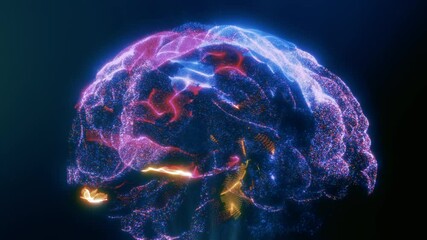 Flying inside Artificial Intelligence Digital Brain bid Data. Illustration of thinking process. Future technology animation, AI deep learning computer machine. 3d render