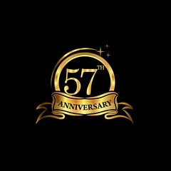 57 year anniversary celebration. Anniversary classic elegance golden color isolated on black background, vector design for celebration, invitation card, and greeting card