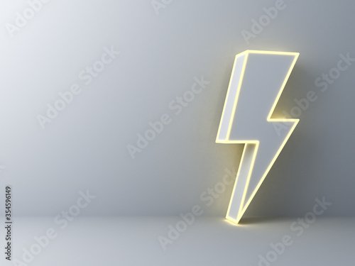 Cuadros en Lienzo Blank space with neon thunder or lightning isolated over dark white wall backgro