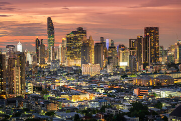 Cityscape view of Bangkok modern office with sunset sky
, view from high building, Bangkok is the most populated city in Southeast Asia.Bangkok , Thailand
