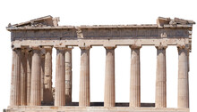 The Parthenon (Athens, Greece) Isolated On White Background. It Is A Temple On The Athenian Acropolis Dedicated To The Goddess Athena                    
