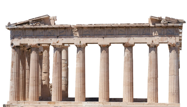 the parthenon (athens, greece) isolated on white background. it is a temple on the athenian acropoli