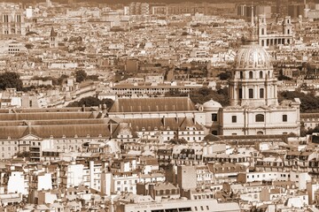 Wall Mural - Paris city. Sepia toned vintage filter photo.