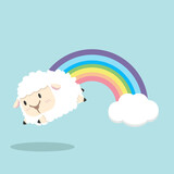 Fototapeta Dinusie - Pastel rainbow with sheep vector