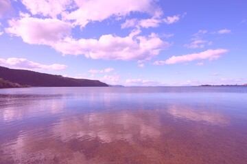 Poster - Lake Taupo, New Zealand. Vintage filter toned color image.