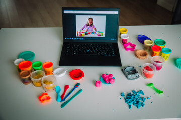 online lesson for kids on clay molding, remote learning and creative activities