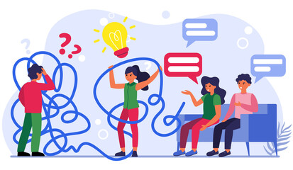 Canvas Print - man and woman having problems while making decisions. people discussing problems and ideas flat vect