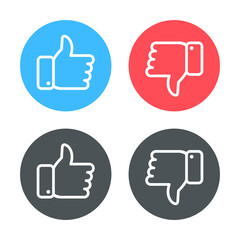 Poster - Like and Dislike vector flat Icons. Design Elements for smm, ad, marketing, ui, ux, app and more. Thumbs up and thumbs down circle emblems.