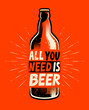 Beer bottle retro. Poster for pub or restaurant vector illustration