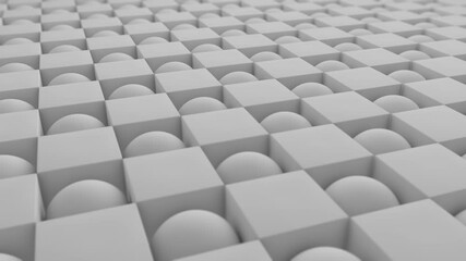Aufkleber - Abstract 3D animation of a geometric background of many spheres and cubes in a staggered order. Cubes turn into spheres and spheres turn into cubes. 4K seamless animation.