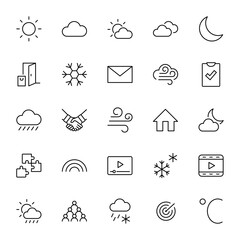 Poster - Set of Weather vector line icons. Contains symbols of the sun, clouds, snowflakes, wind, rainbow, moon and much more. Editable Stroke. 32x32 pixels.