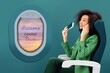 © LIGHTFIELD STUDIOS - smiling african american woman talking on smartphone and holding passport with air ticket on green background with porthole
