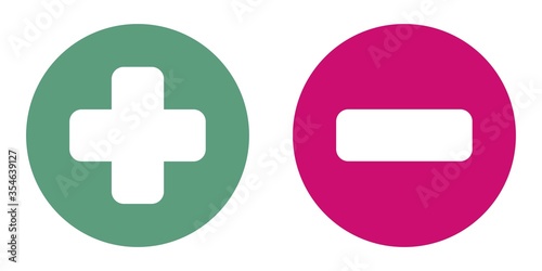 Fotomural Plus and minus mark icons circle flat green and red colors.