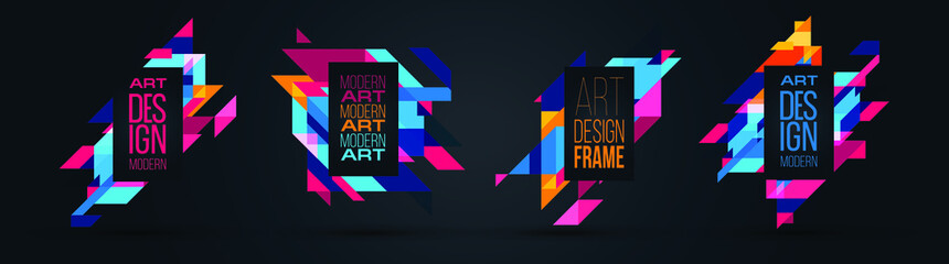 Poster - Vector frame Art graphics for hipsters . dynamic frame stylish geometric black background . element for design business cards, invitations, gift cards, flyers brochures.