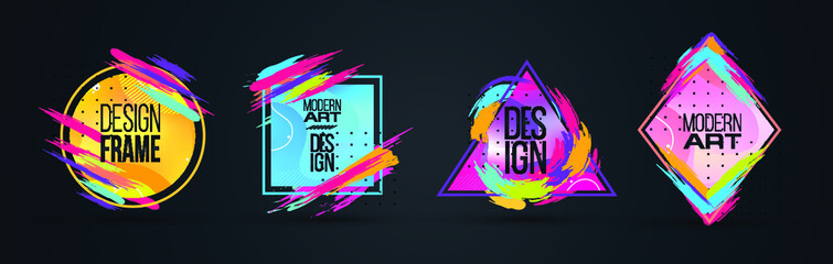 Fototapete - Vector frame for text Modern Art graphics for hipsters . dynamic frame stylish geometric black background with gold. element for design business cards, invitations, gift cards, flyers and brochures