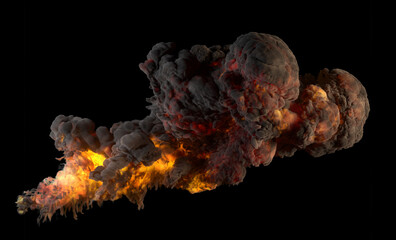 Poster - 3d render of explosion with smoke and  fire in it on the black background...