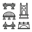 Vector bridge icon set. Various bridges, outline icons. Line with editable stroke