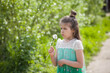 © Dancer01 - a beautiful girl in a green dress plays with a dandelion on a Sunny summer day
