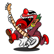 Modern Jester Playing An Electric Guitars And Scream Best For Rock Band Concert Stickers Or T Shirt Design Cartoon Vector