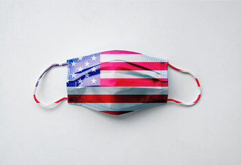 Protective face mask with the American flag design, mask only, view from above