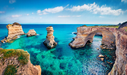 Wall Mural - spectacular summer view of popular tourist attraction - torre sant'andrea. beautiful morning seascap